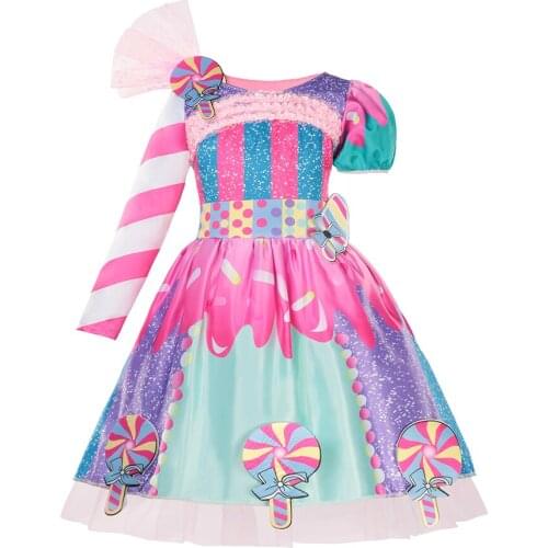 2021 New Fashion Baby Girl Candy Dress Kids Halloween Party Costume Colorful Ball Gown 2-6 Year Children Clothing Party Gown