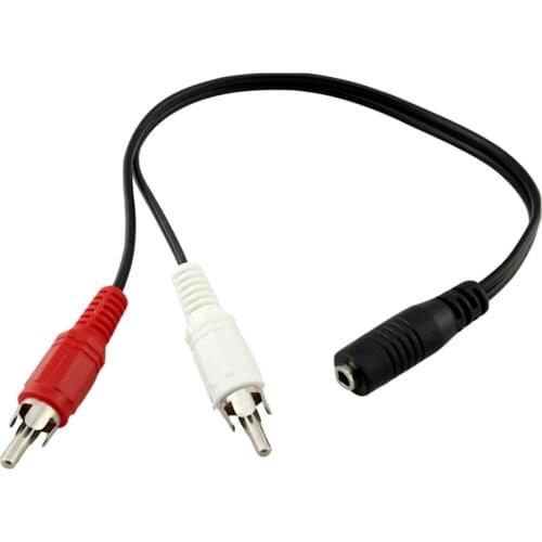 2x 3.5mm Stereo Female Jack To 2xRCA Male Plug Adapter Headphone Audio Cable Nickel Plated Connector 1ft/30cm