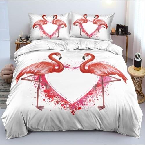 3D White Custom Beddings Sets Quilt Covers Comforter Cases Pillow Shames Set Full King Queen Double Size Flamingo Home Textile