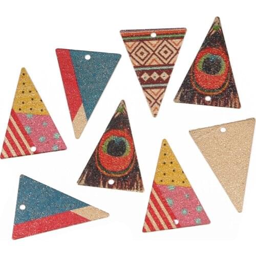 4 Pcs/lot Fashion Ethnic Style Printed Iron Tribal Long triangle Charm Pendant for DIY Earring Necklace Jewelry Findings Making
