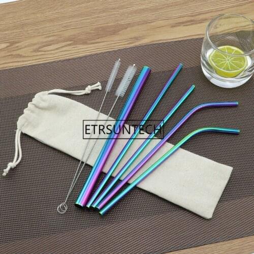50Sets Colorful Stainless Steel Drinking Straws Reusable Metal Straws With Cleaner Brush And Storage Pouch Bag
