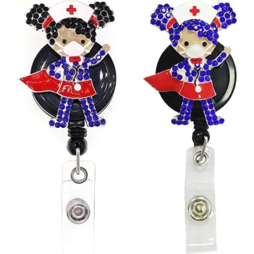 Nurse Accessories Black Girl Rhinestone ID Holder Nurse Badge Reel With Clip