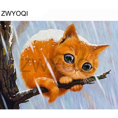 Full Round Diamond mosaic cat snow Full Square Diamond painting cat animal snow 5D DIY Diamond embroidery Cross stitch cat snow