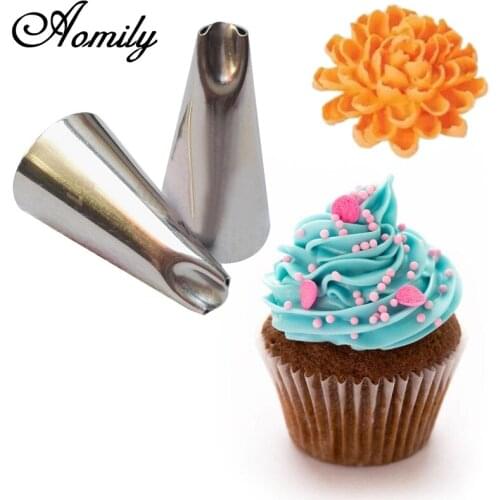 Aomily 2Pcs/Set Rose Flower Icing Piping Nozzles Chrysanthemum Cake Decorating Tips Patisserie Cupcake Baking Decor Accessories