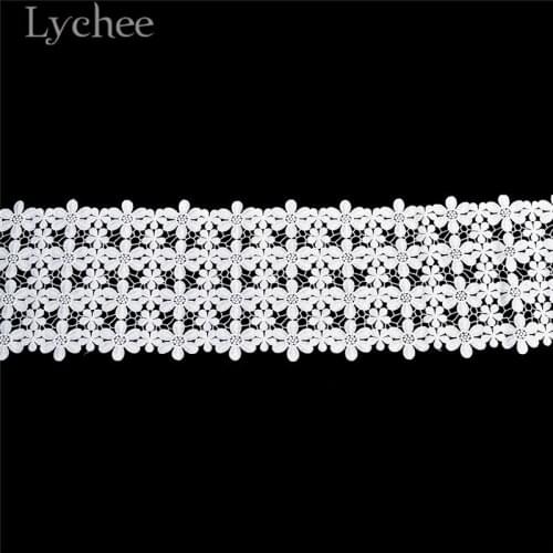 Lychee Life 2Yards White Water Soluble Fabric Lace Trim Hollow Flower Embroidered Lace DIY Sewing Material Accessories For Dress
