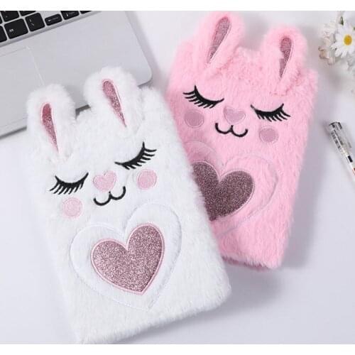 Romantic Loving Heart Rabbit Notebook Cute Cartoon Bunny Notepad Plushed Cover Pink Girls Diary Book Creative Students Notes