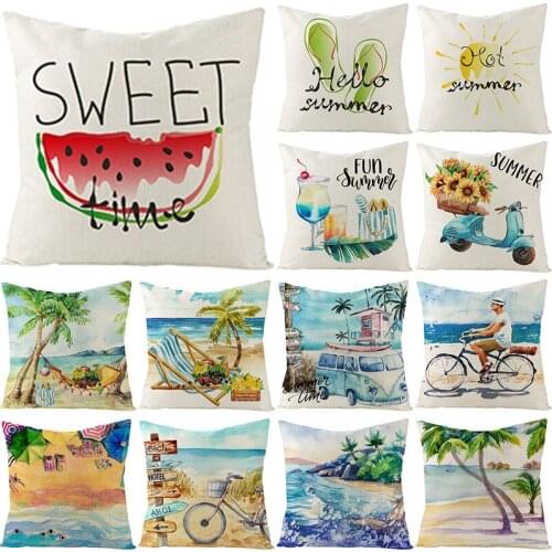 Cushion Cover Summer Home Decor Throw Pillow Case Car Interior Housewares Sofa Personalized Gift Pineapple Sandy Beach Linen
