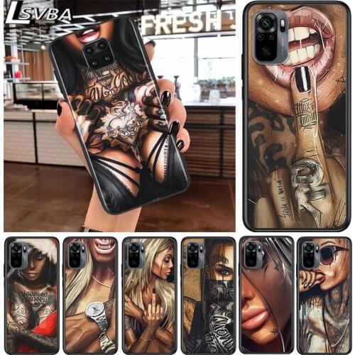 Tattoo women for Xiaomi Redmi Note 10 10S 9 9T 9S 9Pro Max 8T 8Pro 8 7 6 5 Pro 5A 4X 4 Soft Black Phone Case