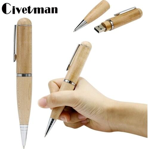 Wooden Ballpoint Pen Usb Flash Drive 256GB Pendrive 8GB 16GB 32GB 64GB USB 2.0 Memory Stick Disk 128GB Pen Drive Business Gifts