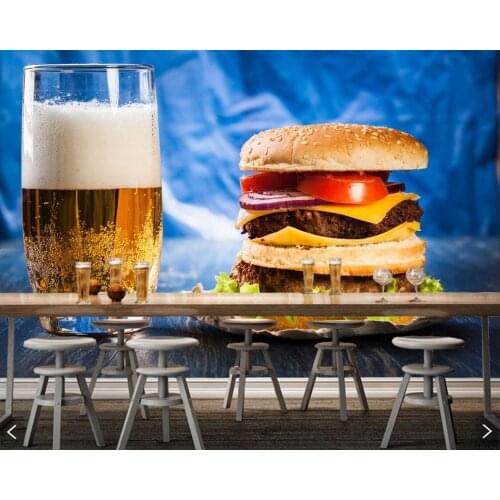 Papel de parede Beer Hamburger Highball glass Food photo 3d wallpaper,fast food shop restaurant dining room kitchen bar murals