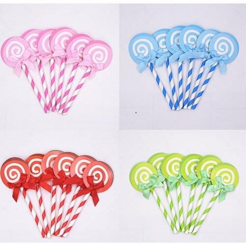 6Pcs/Set Lollipop Shaped Happy Birthday Cake Topper Cards Cupcake Flags Cake Decorating Tools for Baby Shower Kids Birthday