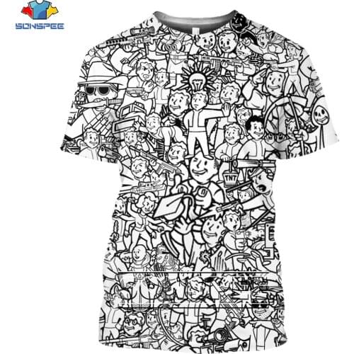 SONSPEE Game Anime Fallout T-Shirts Harajuku Short Sleeve TShirt Off White Men Women Summer 3D Print Streetwear Tops Tee Shirt