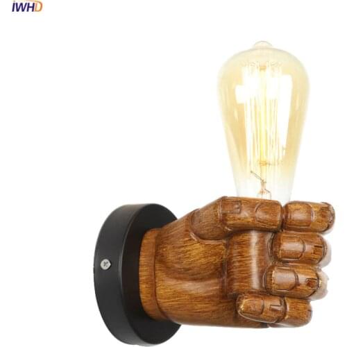 IWHD Resin Fist Retro Wall Light Fixtures Bar Stair Bathroom Mirror Loft Industrial Vinage Wall Lamp Sconce Applique Murale LED
