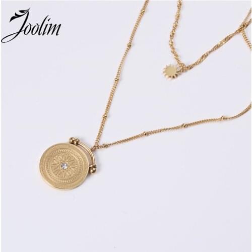 Joolim High Quality PVD Gold Finish Layered Coin Pendant Bead Chain Stainless Steel Necklace Trendy Necklace