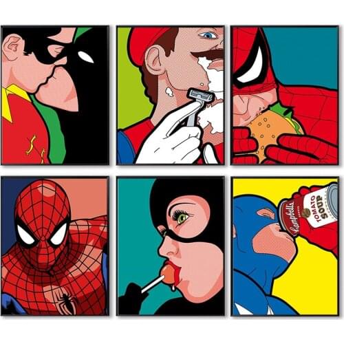 Canvas Painting Disney Superhero Spiderman Batman Iron Man Classic Movie Anime Posters Wall Decor Wall Art Picture Home Decor