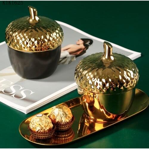 Nordic Ceramic Storage Jar Candy Jewelry Box Household Electroplating Golden Pine Cone Storage Jar Office Living Room Decoration