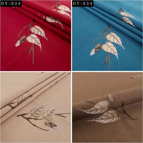 Chinese linen embroidery fabrics mahogany sofa pillow cushion table flag cloth cicada feather printed fabric by meter