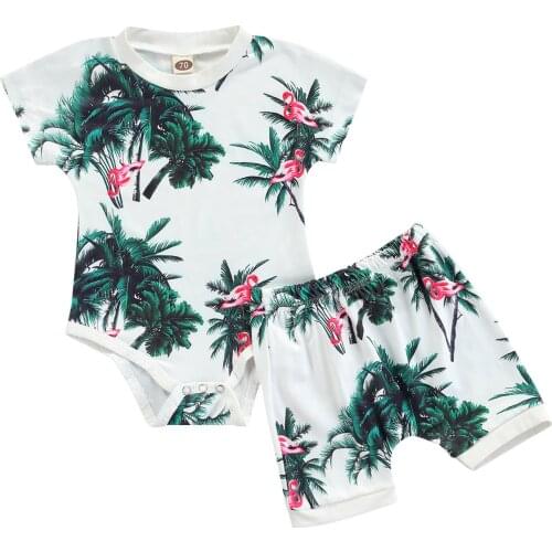0-24M Summer Baby Girl Boys Clothes Set Leaf print Short Sleeve Romper Tops Shorts 2Pcs Outfits Casual Infant Clothing