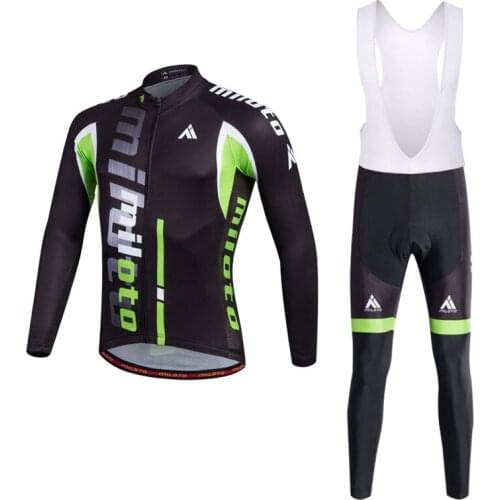 Black green MIlot Cycling Long Jersey Set Breathable Bike Clothes Wear Bicycle Cycling Clothing Ropa Maillot Ciclismo