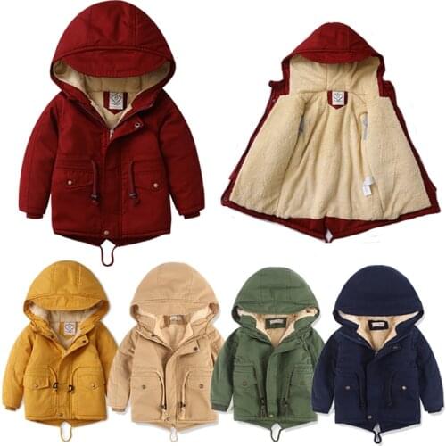 Boys Girls Clothes Coat Winter Fleece Jacket Autumn Hooded Winter Cute Print Baby Boys Warm Children Windbreaker Coat Clothing