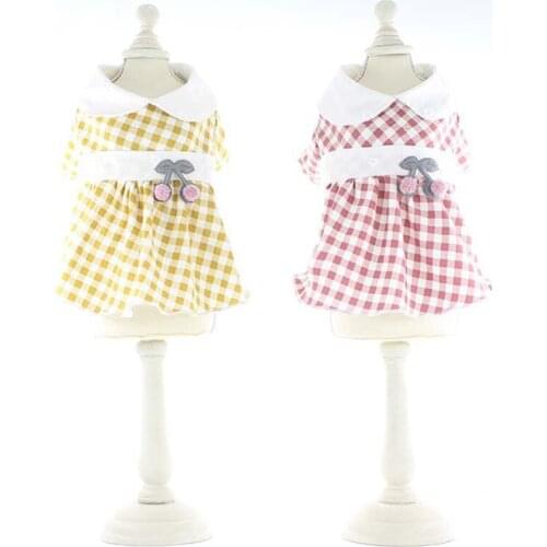 Summer Dress Pet Clothes Small Cherry Plaid Skirt for small Dogs Cats Frence bulldog Princess Pullover Dog Dresses For Chihuahua