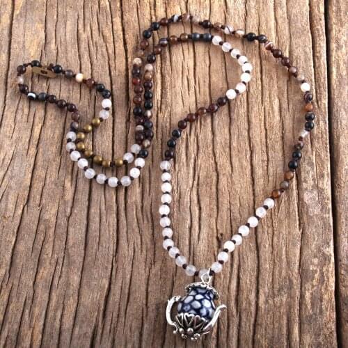 MD Fashion Boho Jewelry 4mm Natural Stones Porcelain Teaport Pendant Necklaces Gift