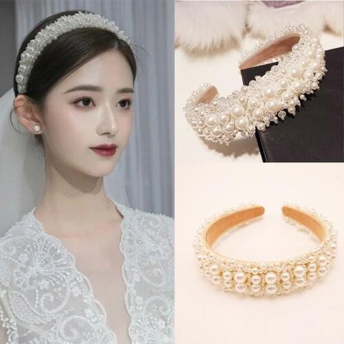 Fashion Rhinestone Pearl Headband for Women Crown Luxury Vintage Baroque Hairband Princess Tiaras Hair Hoop Hair Accessories
