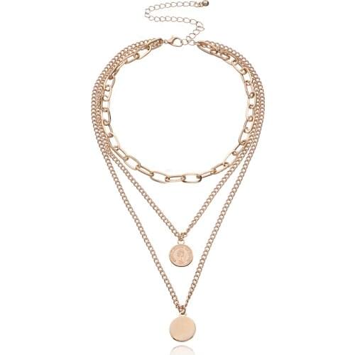 Fashion Jewelry Necklace Geometric Round Beauty Head Necklace Exaggerated Multi-layer Thick Chain Necklace Gothic Necklace Women