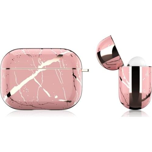 Netarlier Pink Marble Wireless Bluetooth Earphone Case For Apple AirPods Pro Rose Gold Chrome Hard IMD Cover With Hanger Hook
