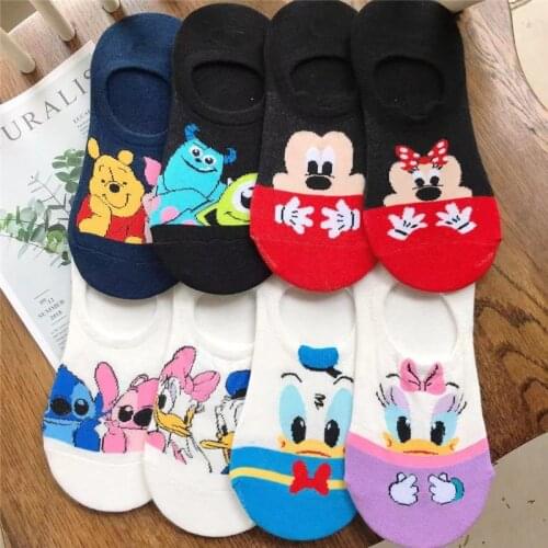 Disney Women Socks Cartoon Animal mouse socks cute Kawaii Funny ankle Socks invisible Silicone slip Socks girl Cotton boat sock