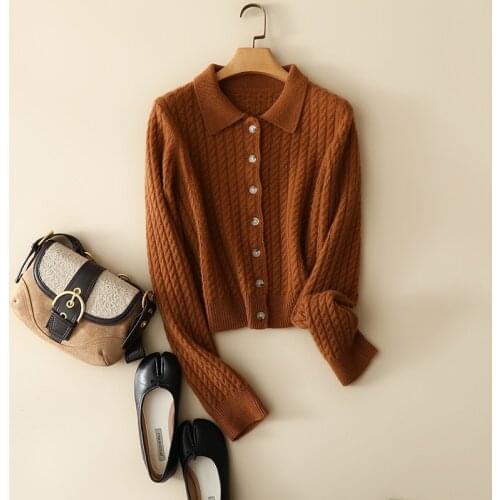 2020 new arrival 100% cashmere cardigan women vintage styles outerwear cable knitted classical buttons winter thick coats