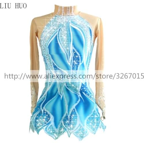Figure Skating Dress Womens Girls' Ice Skating Dress Blue / White Stretchy Competition Skating Wear Classic Long Sleeve Ice