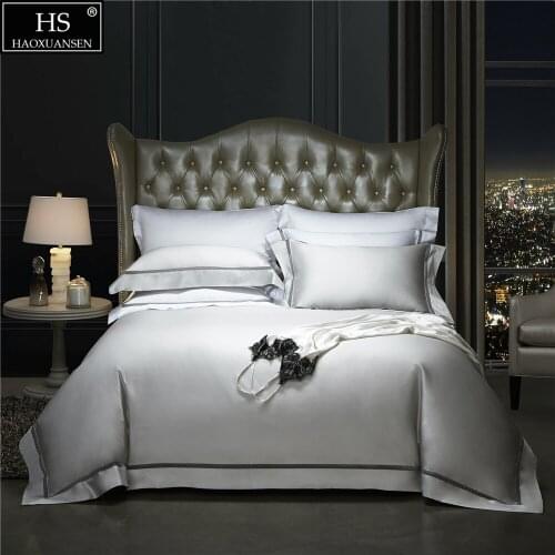 Grey 650 Thread Count Hollow Out Lace 4Pieces Bedding Sets Nordic Style Duvet Cover Pure Cotton Bed Sheets Queen King Size