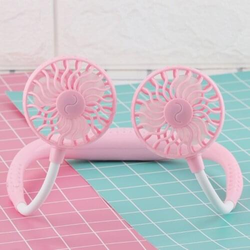 Hands-free Neck Band Hanging Fan USB Rechargeable Dual Fan Air Cooler 3 Speed