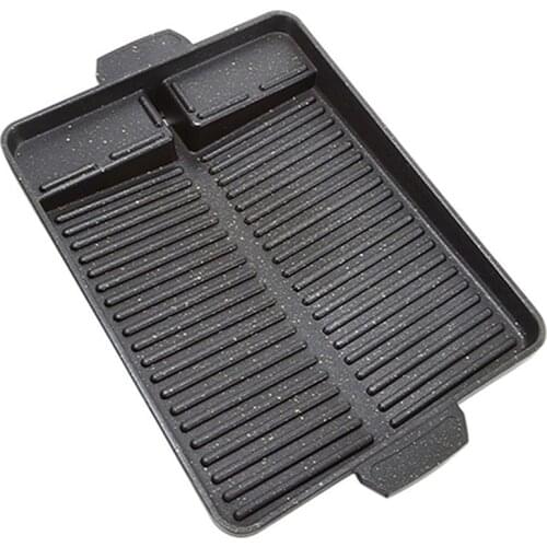 Portable BBQ Grill Pan Plate Non-Stick Coating Gas/Cassette Stove Cooker Plate Durable Rectangle Korean Barbecue Plat