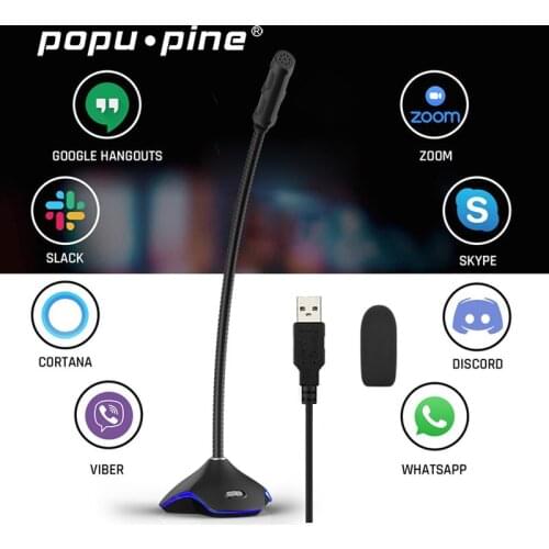 Popu Pine Wired Microphone USB Gaming Personal 360° Omnidirectional Microphone For Computer Desktop Professional LED Microphone