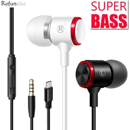 Wired Earphones Heavy Bass Metal Earbuds Sports Inear Headset 3.5mm Type-C Noise Cancel Mic For MP3 Xiaomi Samsung Huawei Pad