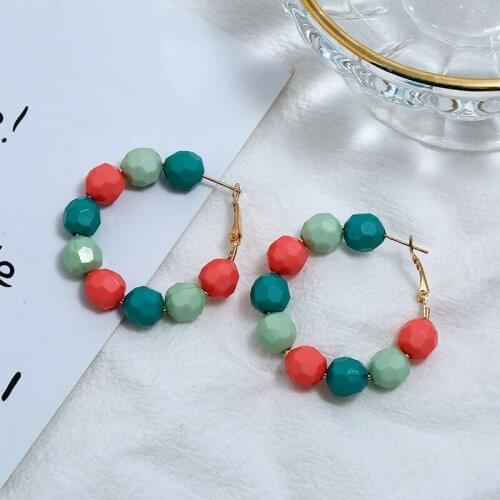 2019 New Design Fashion Fall Jewelry Mix Color Crystal Natural Stone Beaded Hoop Earring Big For Women Jewelry Accessories