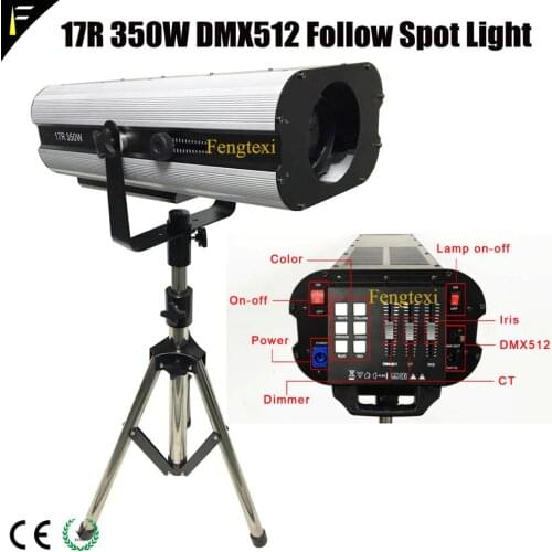 Theater Wedding Tracking Light Follow Spot Light 17r/r17 350w Followspot with 5Color+ 3200K5600K6500K White Include Tripod&Case