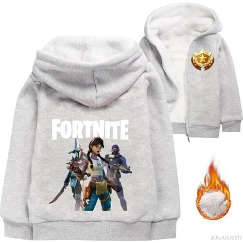 Fortnites Teenager Sweater Hoodies Kids Jackets with Zipper Wool Boy Girls Coats Thicken Hooded Fur Winter Outwear Tops