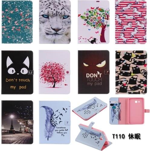 Slim Cartoon Print Magnet Smart Stand Case TPU+PU Leather Funda Capa Cover For Samsung Galaxy Tab 3 Lite 7.0 T110 T111 T113 T116