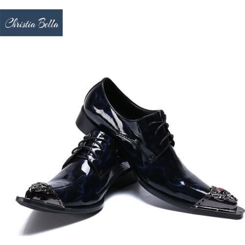 Christia Bella Brand Fashion Men Dress Shoes Genuine Leather Men Wedding Shoes Pointed Toe Business Formal Shoes Plus Size 38-47