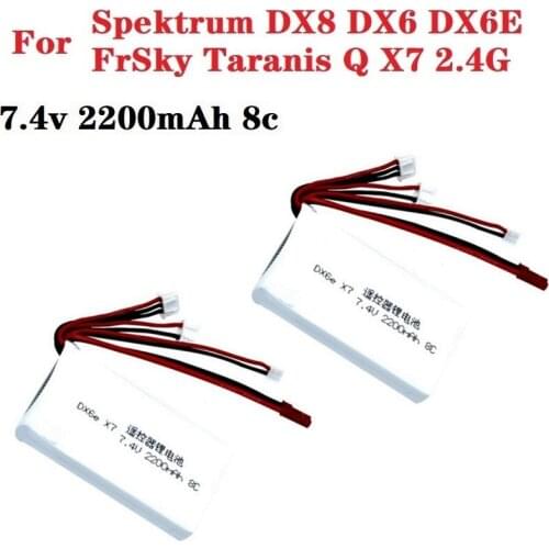 For Taranis Q X7 DX6e DX6 DX8 Transmitter Remote Controller Spare Part 2S 7.4V 2200mAh 8C Rechargeable Lipo Battery 2Pcs/sets