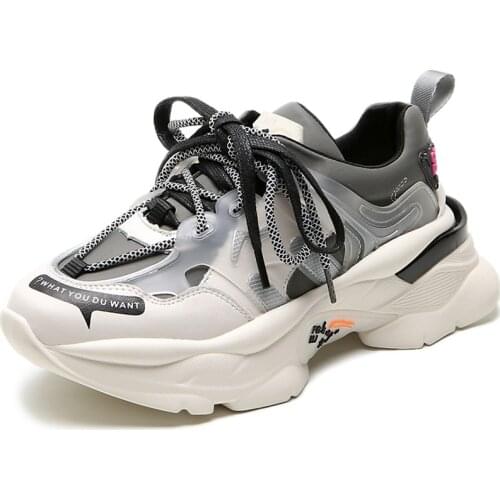 Women Chunky Shoes Leather 2020 Style Fashion Womens Flat Platform Sneakers Comfortable Ladies Trainers Footwear