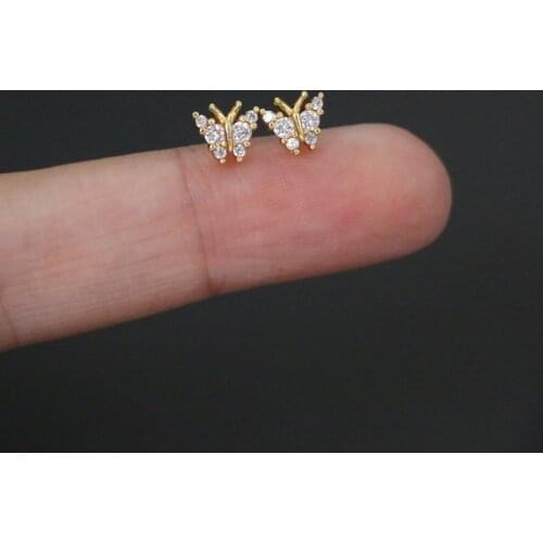 Cute Mini Zircon Butterfly Ear Cartilage Stud Cuff Earring for Women Trendy Gold Color CZ Steel Ear Helix Piercing Clip Jewelry