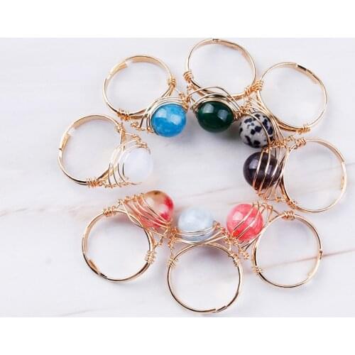 Handmade Gold Wire Twisted Wrapped Crystal Stone Cocktail Ring for Women Trendy Adjustable Party Jewelry Mothers Day Gift