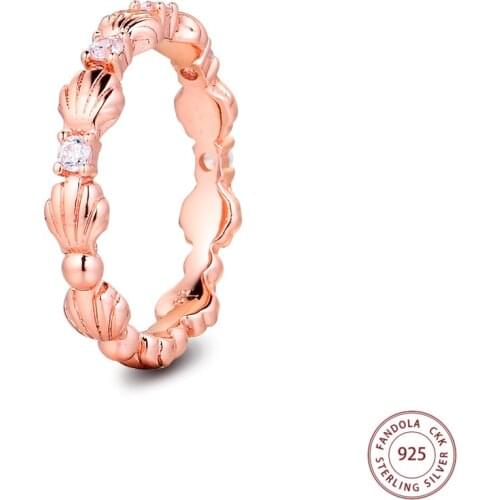 2020 New 925 Sterling Silver Rose Gold Sparkling Seashell Band Rings for Women Wedding Engagement Ring Fine Jewelry bague femme