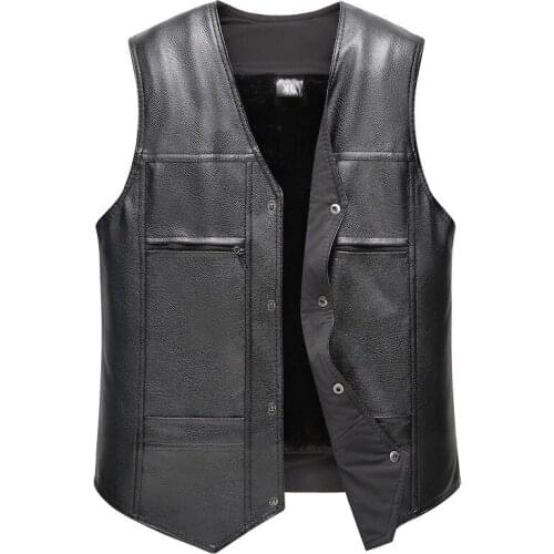 New arrival autumn winter fashion Padded Waistcoat Thick Casual Sleeveless Short V-neck Leather Jacket Men size XL 2XL 3XL