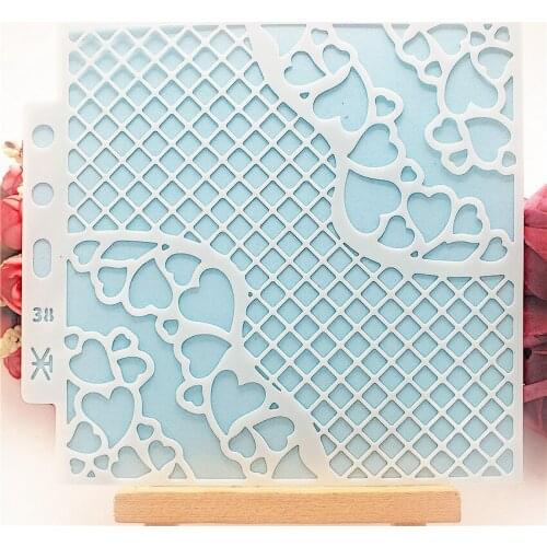 13*14cm grid hearts Cover templat scrapbook stencils spray plastic mold shield DIY cake hollow Embellishment printing lace ruler