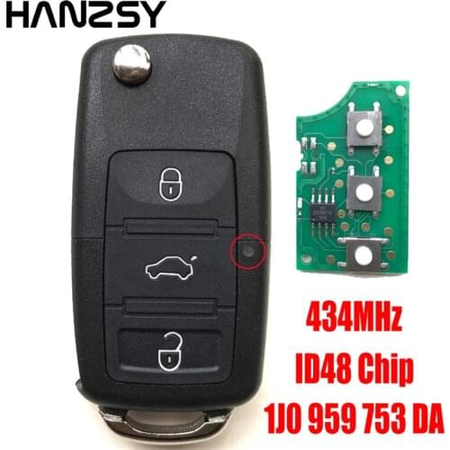 3 buttons 1J0959753DA 434MHz Smart key For VW Volkswagen SKODA Seat PASSAT Polo Car Remote Key With ID48 Chip Uncut blade